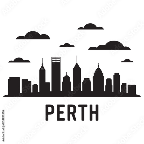 Perth skyline horizontal banner. Perth, Australia. Vector template for your design. Vector black silhouette. with white background