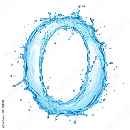 Water splash letter o isolated on transparent background