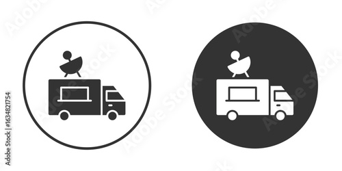 Broadcast van icons concept in solid versions. Flat design style.