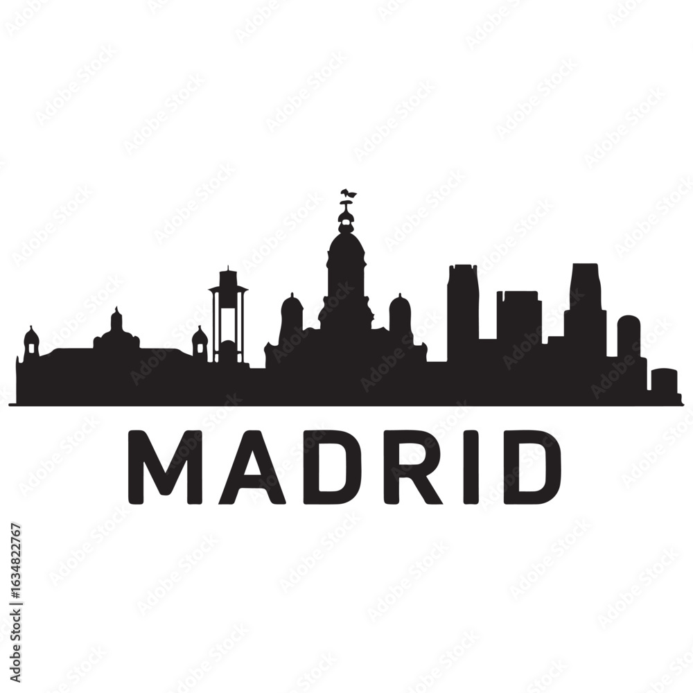 Fototapeta premium Madrid skyline silhouette. Black Madrid city. Vector black silhouette. with white background