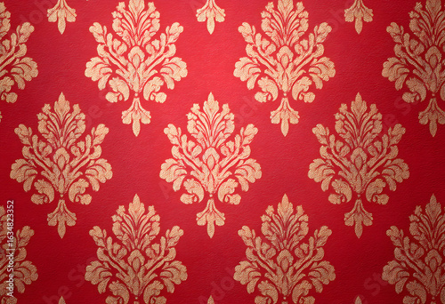 pattern damask wallpaper red vintage floral flower repetitive background retro royals classic decorative art antique revival fabric textile texture ornamental baroque tapestry paper ornament design