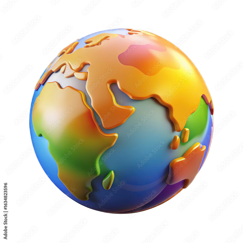 Obraz premium 3d colorful earth globe with raised continents isolated on transparent background