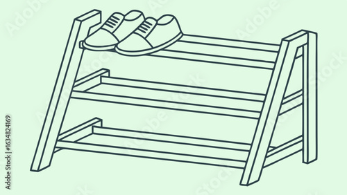 Vector illustration of a stylish wooden shoe rack for home organization and interior design projects