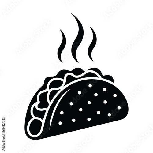 Taco with steam lines silhouette representing hot and fresh concept for restaurant signs and culinary branding vector