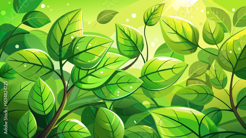 very Beautiful fresh green leaves in spring and bokeh background