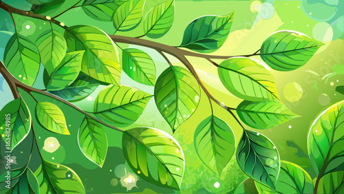 very Beautiful fresh green leaves in spring and bokeh background