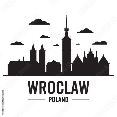 Wallpaper Mural Wroclaw skyline horizontal banner. Wroclaw, Poland. Vector template for your design. Vector Black Silhouette. With Inspirational Background Torontodigital.ca