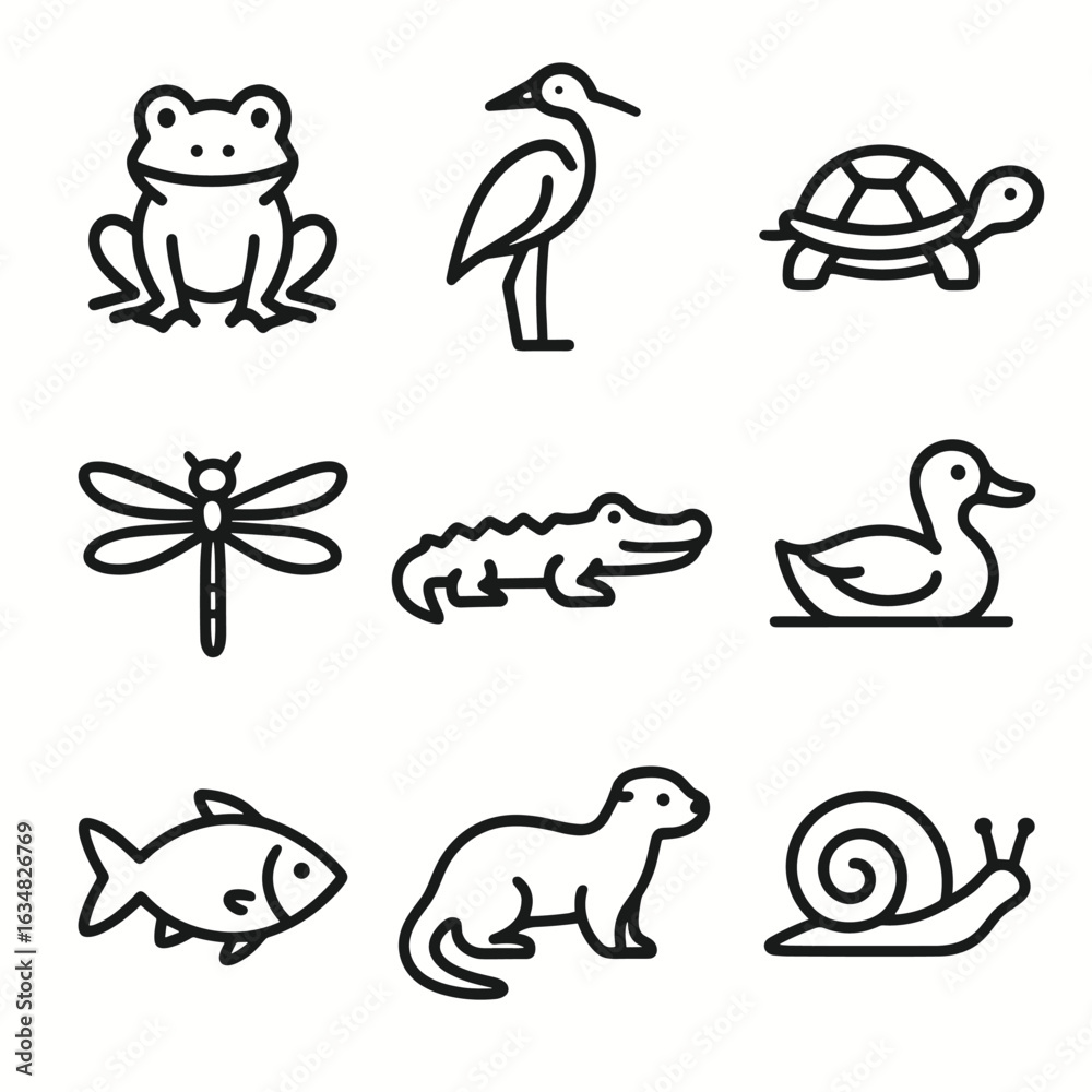 Naklejka premium Wetland Animal Icons
