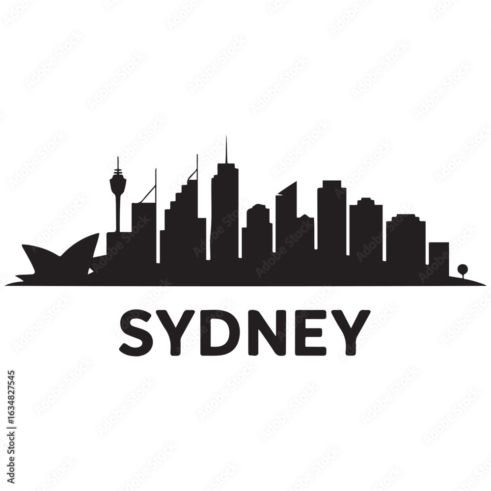 Obraz premium Sydney skyline silhouette. Black Sydney city. Vector Black Silhouette. With Inspirational Background