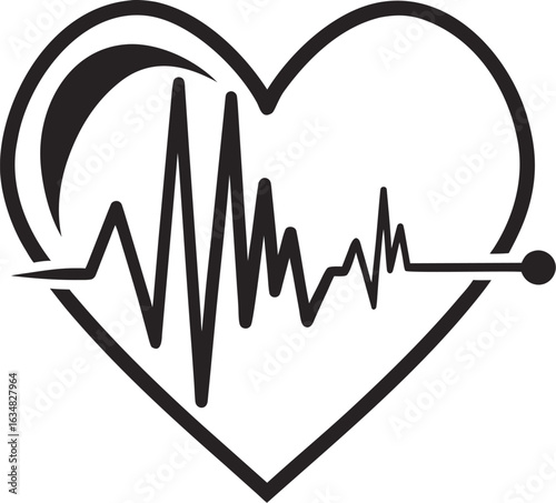 Heartbeat with pulse waveform icon, ECG line, bold black stroke