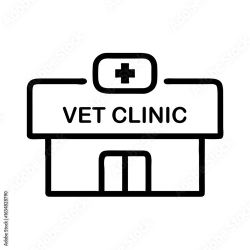 Vet clinic building in simple line art style for veterinary services, transparent background, vector, icon  