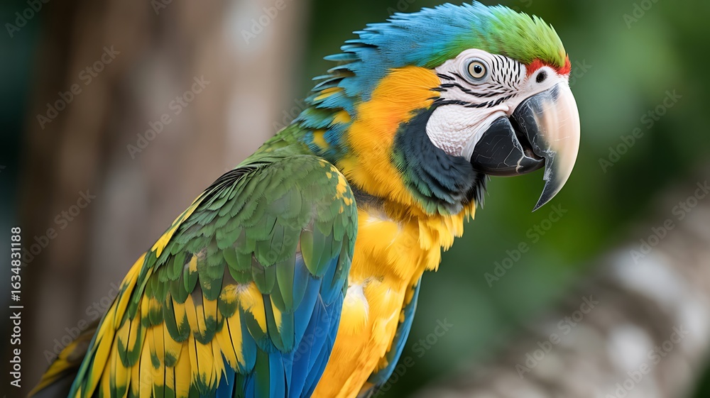 Fototapeta premium Blue and yellow macaw with green head parrot