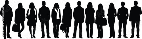 Business people silhouettes, professional team standing, group of men and women in formal wear, office crowd vector illustration isolated