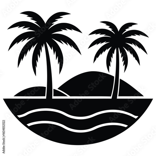 desert oasis with palm trees vector icon