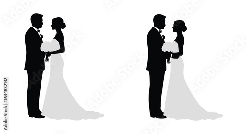 modern detailed professional high quality Silhouette Wedding Couple in Two Poses