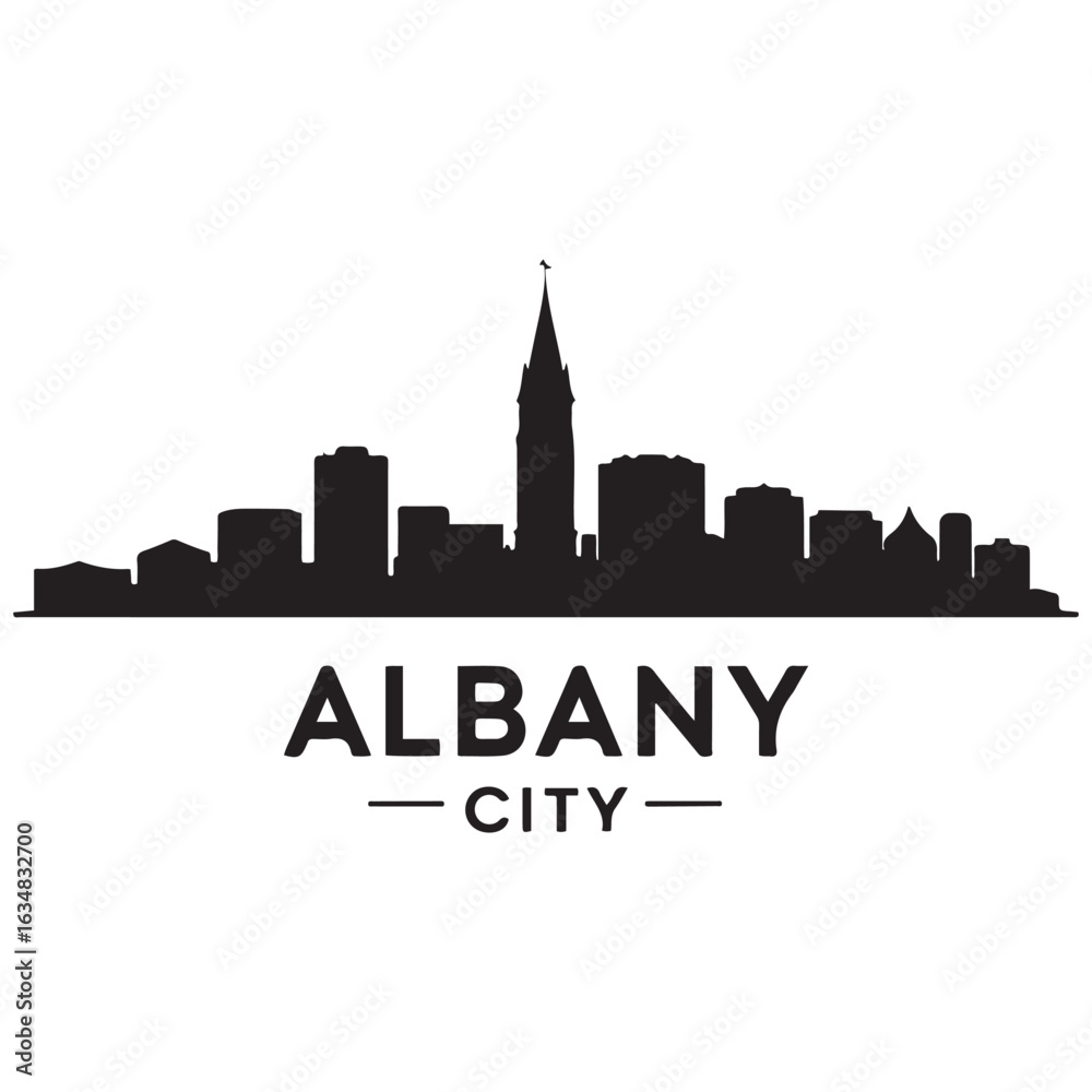 Fototapeta premium Albany city skyline. Black cityscape. Vector black silhouette. with white background