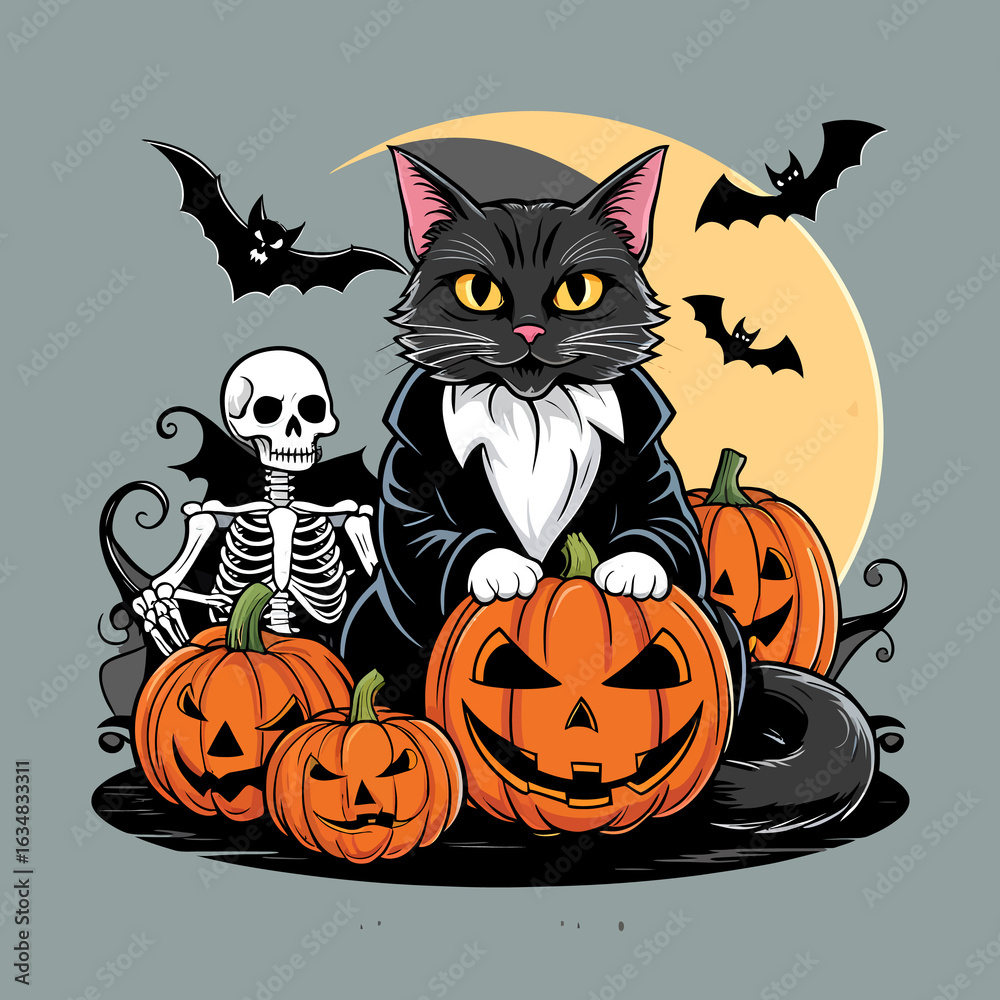 Fototapeta premium Happy Halloween Banner and T-shirt Vector Design.