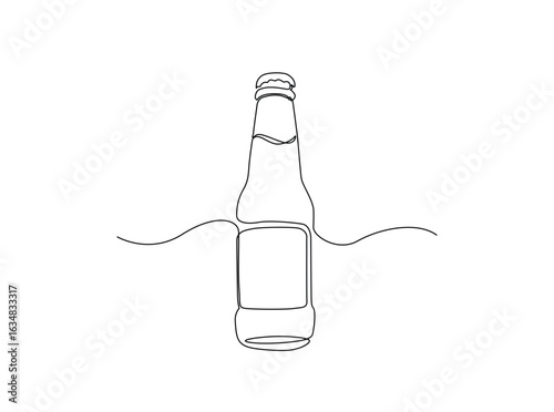 Soft drink bottle single outline illustration. Continuous line art drawing of soda bottle. Editable stroke.