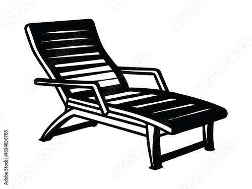 Lounge chair illustration with slatted design and armrests.