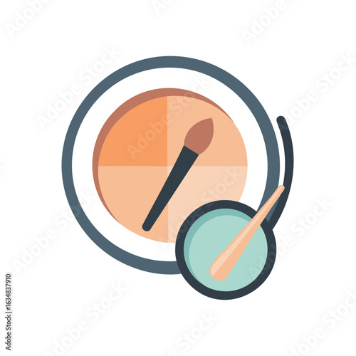 Cosmetic palette with makeup brushes icon