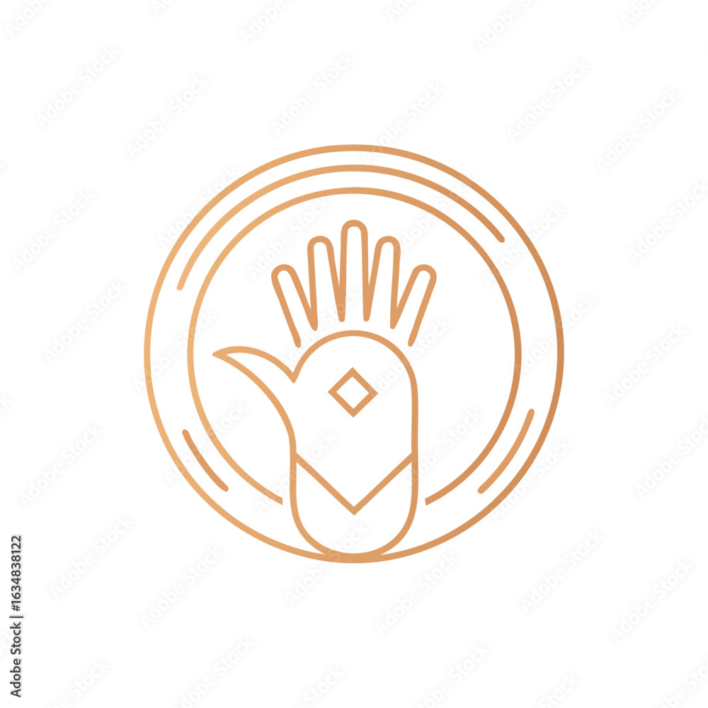 Fototapeta premium Golden hand symbol in a circular emblem