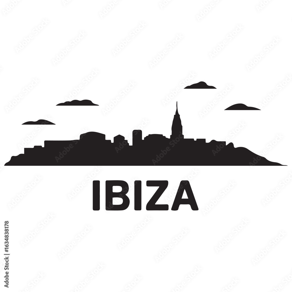 Obraz premium Ibiza skyline silhouette. Black Ibiza city. Vector black silhouette. with white background.