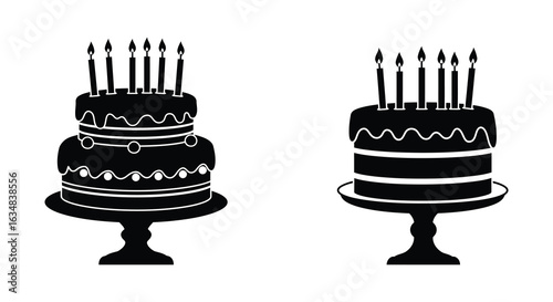 high quality Black and White Silhouettes of Two Cakes with Candles