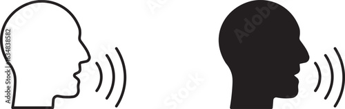 Speaking icon set in outline and flat style ,  man with open mouth and sound wave , Voice command, speech icon for interact, vector illustration ,
