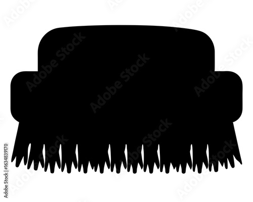 A black and white silhouette image of a household scrubbing brush