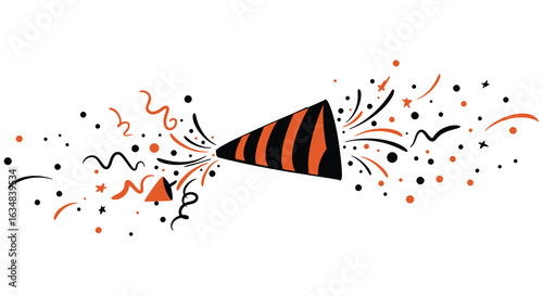 high quality Silhouette of a Party Popper with Confetti and Streamers