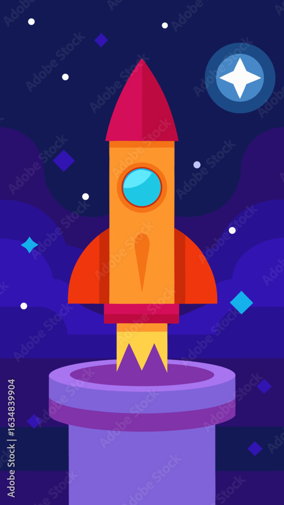Fototapeta premium Cartoon Galaxy Rocket Podium Illustration