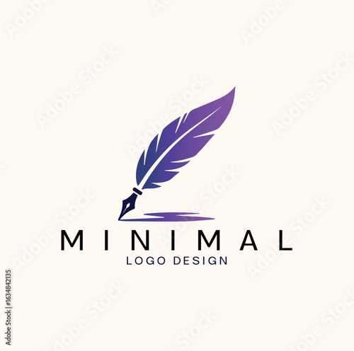 Quill Feather Logo Design Elegant Pen Icon for Writing, Publishing
