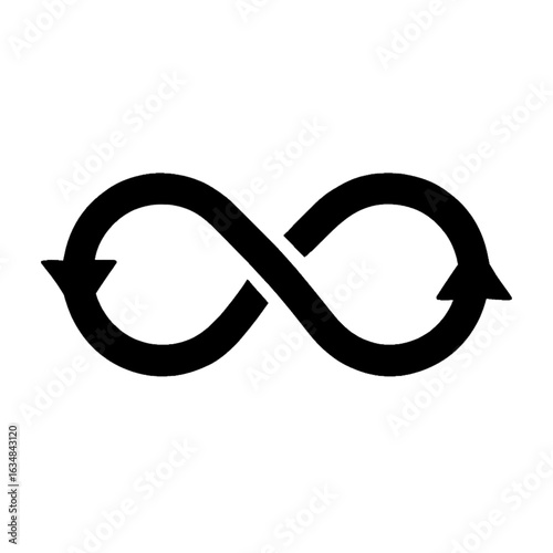 Infinity Loop Symbol with Arrows Black Icon on White Background Endless Cycle Concept
