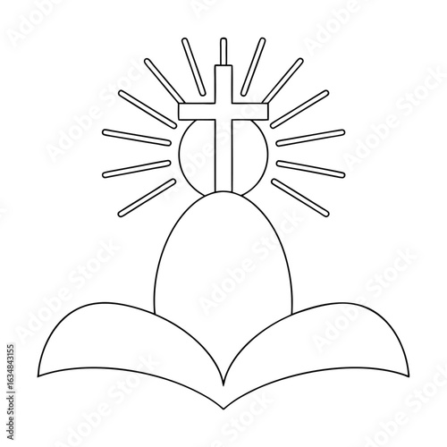 Cross atop hill with radiating light and open book