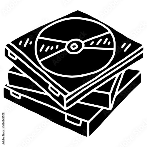 messy stack of disk cases hand drawn glyph illustration