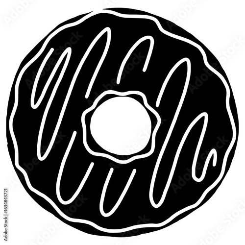 top view of donut with glaze hand drawn glyph illustration