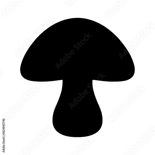 Black Mushroom Silhouette Simple Icon Graphic Design Isolated on White Background Minimalist Fungi Symbol for Food Nature and Health