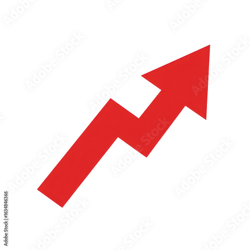 Dynamic Red Zigzag Upward Arrow, Illustrating Challenging Growth and Resilience on Transparent.
