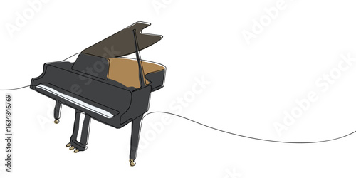Single line drawing of a grand piano. Colored continuous line upright piano icon. Vector illustration.