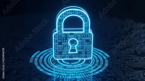 Wallpaper Mural Glowing blue padlock represents online security Digital protection depicted by a stylized lock surrounded by concentric data rings Cyber safety is illuminated Torontodigital.ca