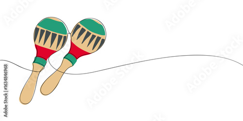 Single line drawing of a maraca. Colored continuous line icon. Vector illustration.