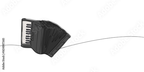 Single line drawing of a piano accordion. Colored continuous line icon. Vector illustration.