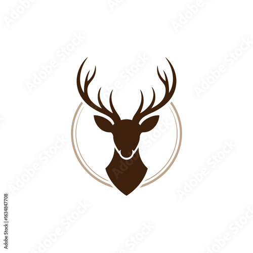 Majestic deer head silhouette emblem isolated on white background