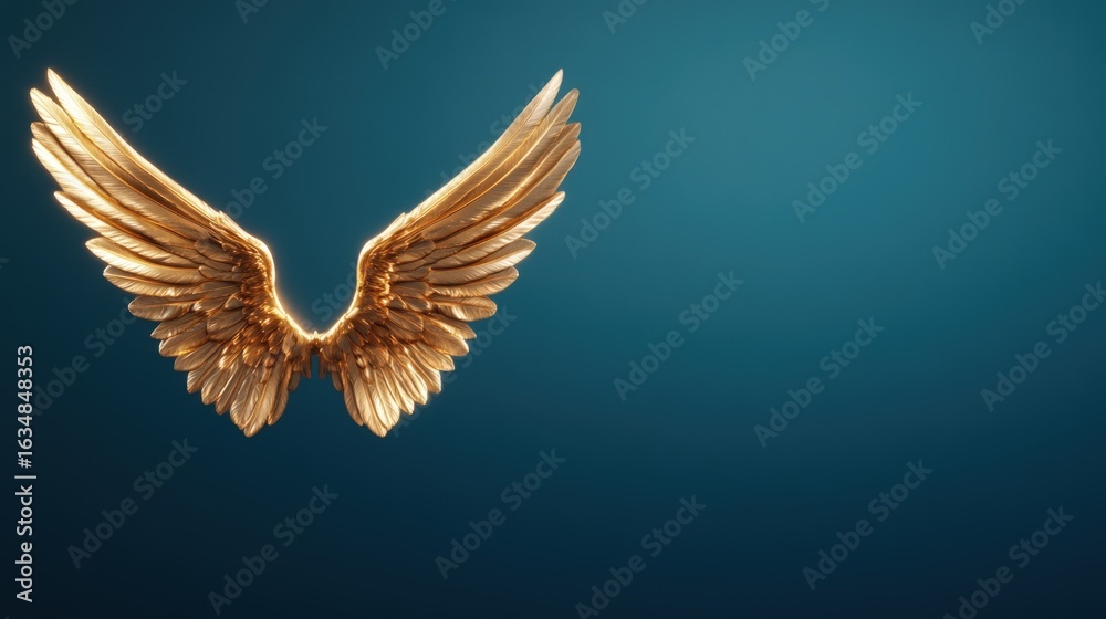 Obraz premium Golden wing symbol on teal background texture pattern
