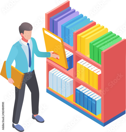 Businessman Working at Office Desk on Computer – Modern Workplace Illustration