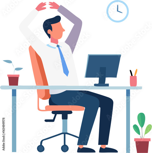 Businessman Working at Office Desk on Computer – Modern Workplace Illustration