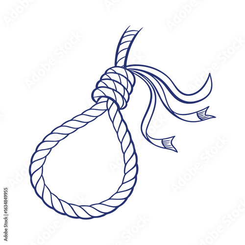 Noose with a bow, dark blue outline, cartoon-style.
