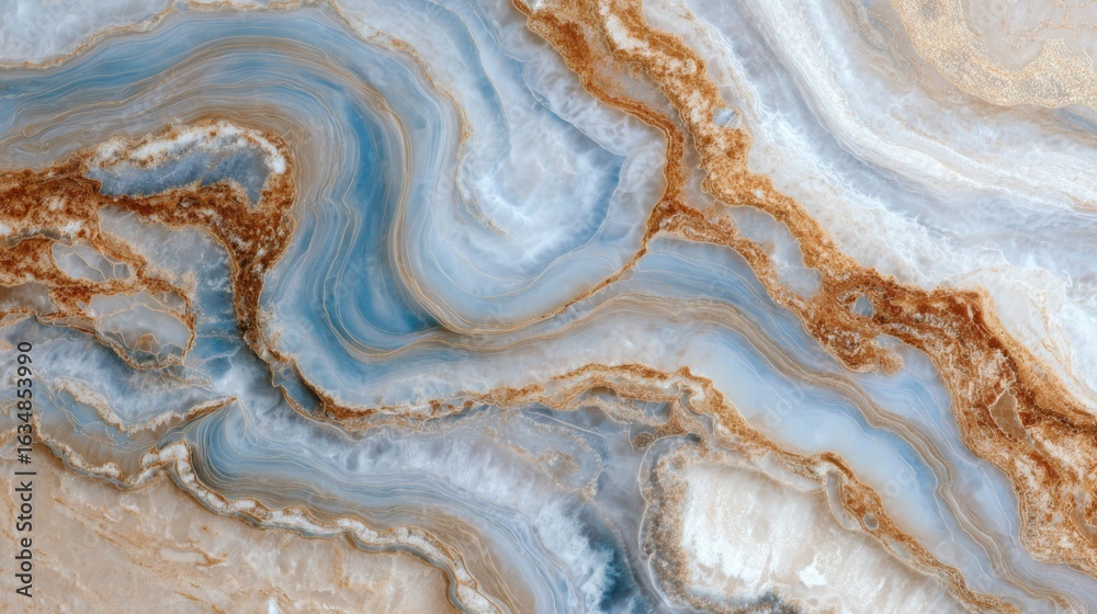 Fototapeta premium Abstract swirling patterns of blue white and golden earthy tones