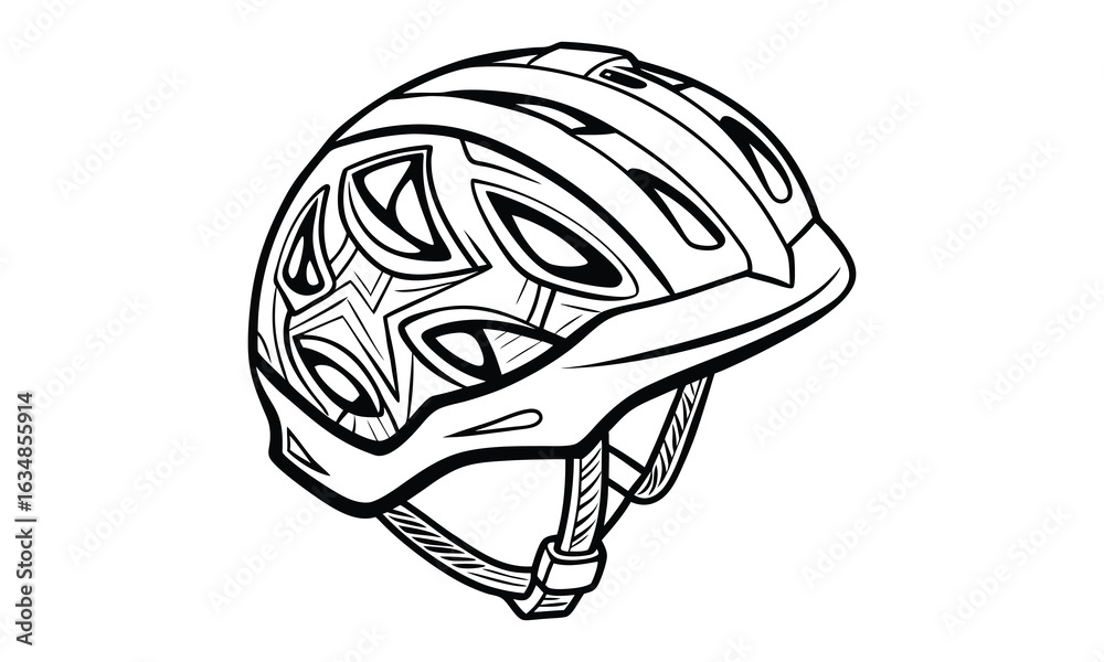 Fototapeta premium Cycling helmet t shirt design silhouette and vector line art, Intricate Vector Illustration for Printable Coloring Pages, Great for Mindfulness, Stress Relief, and Creativity