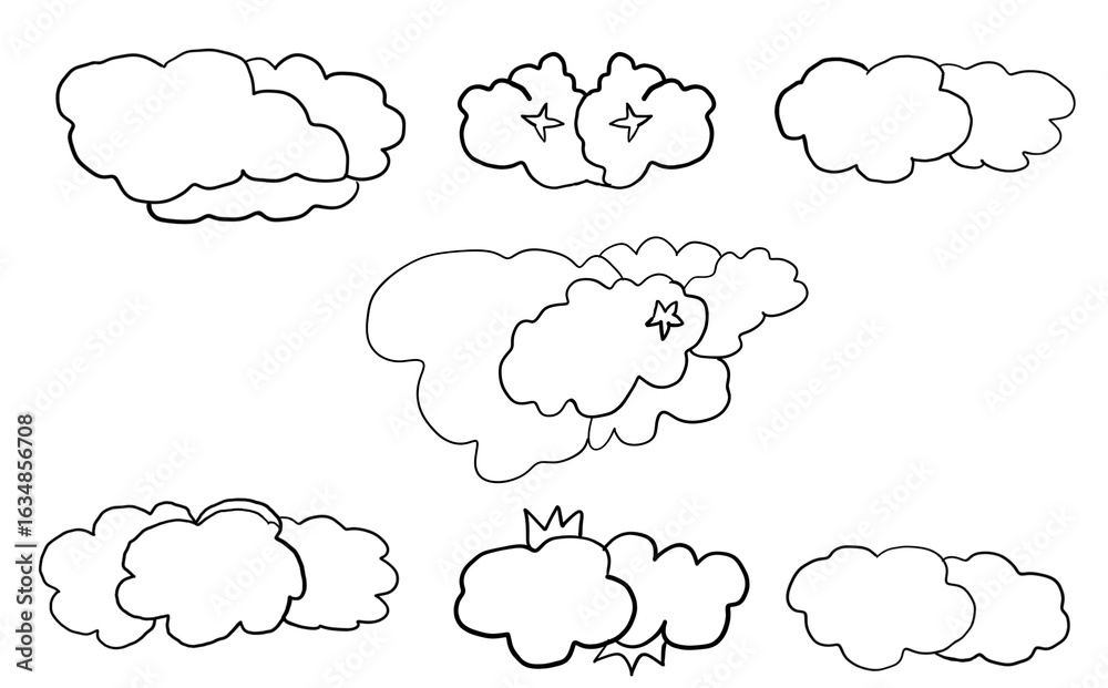 Cartoon Cloud Illustrations, Whimsical Cloud Vector Set, Simple Cloud Line Art Graphics, Cute and Fluffy Cloud Drawings Cartoon Cloud Illustrations, Whimsical Cloud Vector Set, Simple Cloud Line Art Graphics, Cute and Fluffy Cloud Drawings